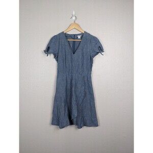 J Crew Dress Womens Size 2 Blue Cotton V‎ Neck Tie Waist